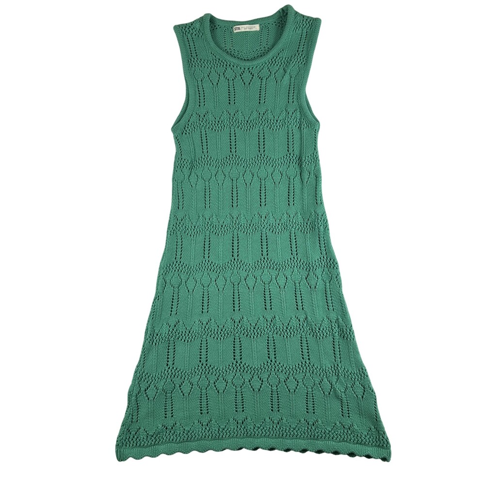 STR Knit Swim Coverup Dress Womens Small Green Sleeveless Crochet Tank Beachwear